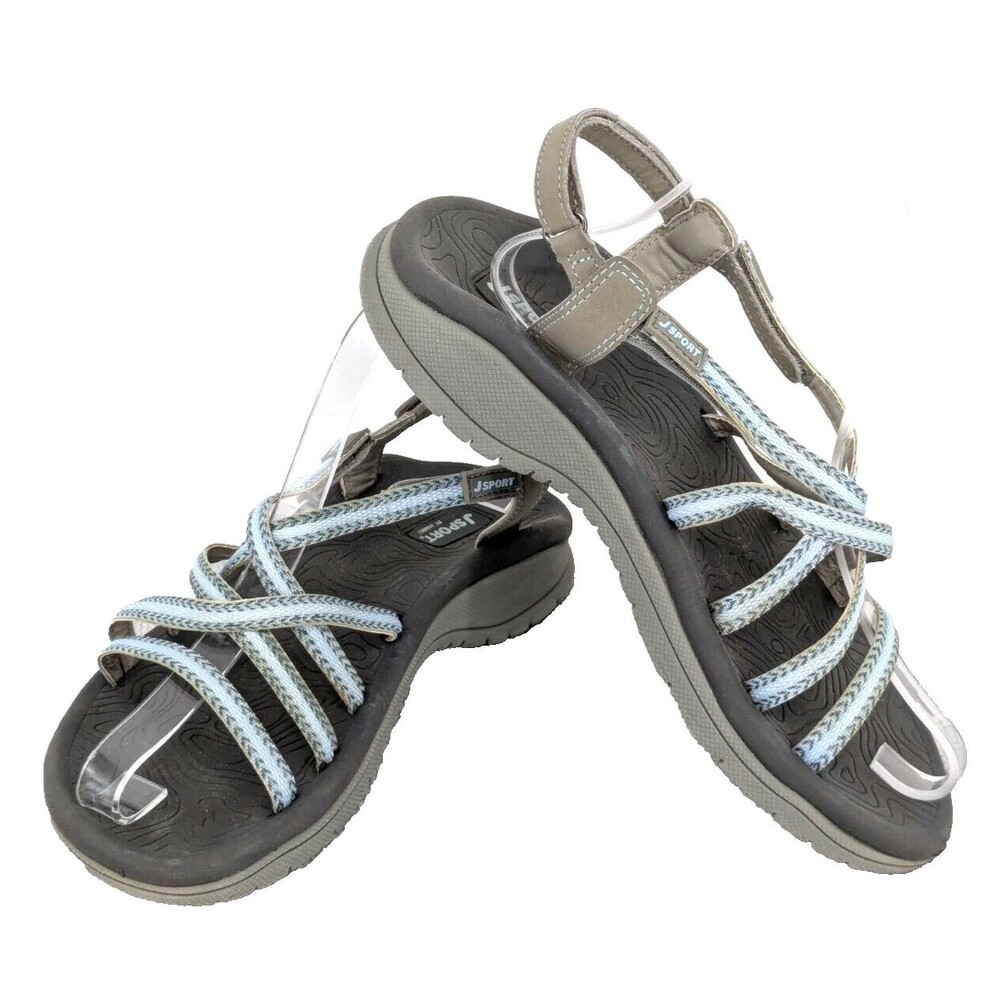 CUTE!  J Sport By Jambu Strappy Gray Blue Sandals Womens sz 8